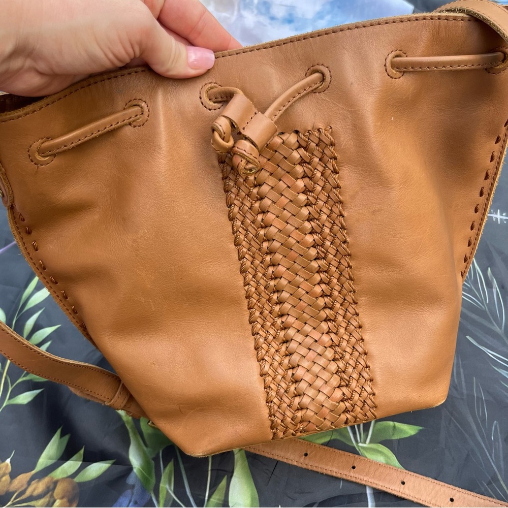 The Sak MSRP $159 Ivy Crochet Leather Bucket Bag in Tobacco Vachetta Purse - Picture 12 of 16